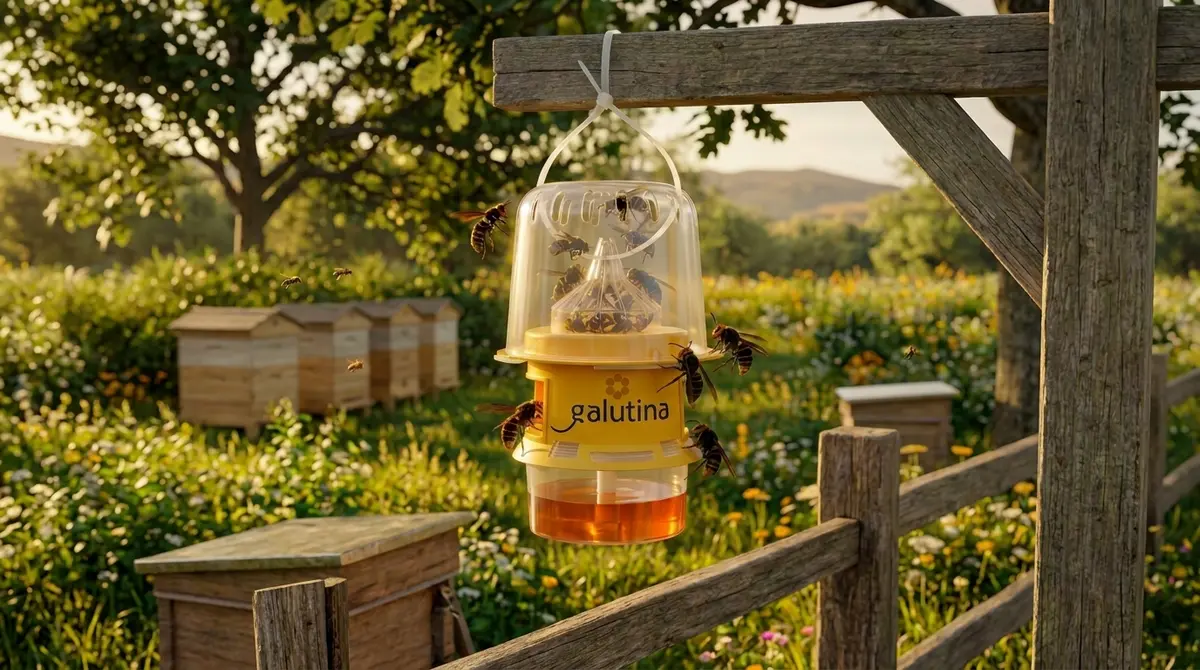 Galician apiary at sunset with a Galutina trap hanging
